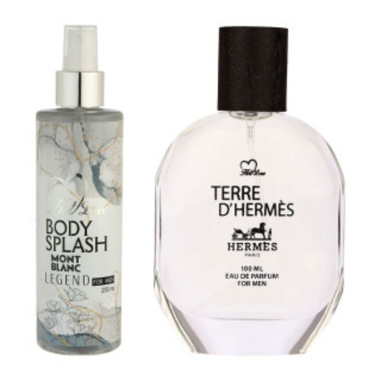پک هدیه 2 عددی هات لاو شامل بادی اسپلش مدل Mont Blanc Legend و ادوپرفیوم مدل Terre D Hermes