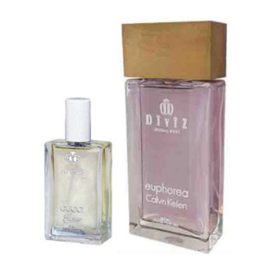 پک 2 عددی ادوپرفیوم زنانه حارث مدل Gucci Flora حجم 50 میلی لیتر و ادوپرفیوم دیوایز مدل Calvin Klein Euphoria حجم 100 میلی لیتر