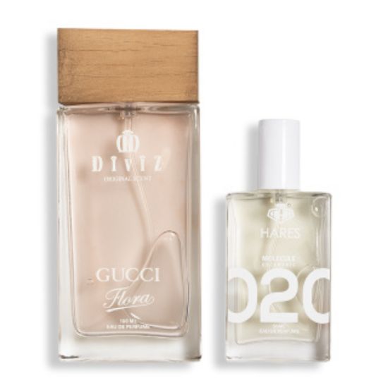پک 2 عددی ادوپرفیوم حارث مدل Molecule حجم 50 میلی لیتر و ادوپرفیوم زنانه دیوایز مدل Gucci Flora حجم 100 میلی لیتر
