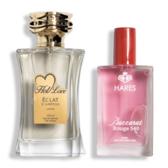 پک 2 عددی ادوپرفیوم حارث مدل Baccarat Rouge حجم 50 میلی لیتر و ادوپرفیوم هات لاو مدل Eclat حجم 100 میلی لیتر